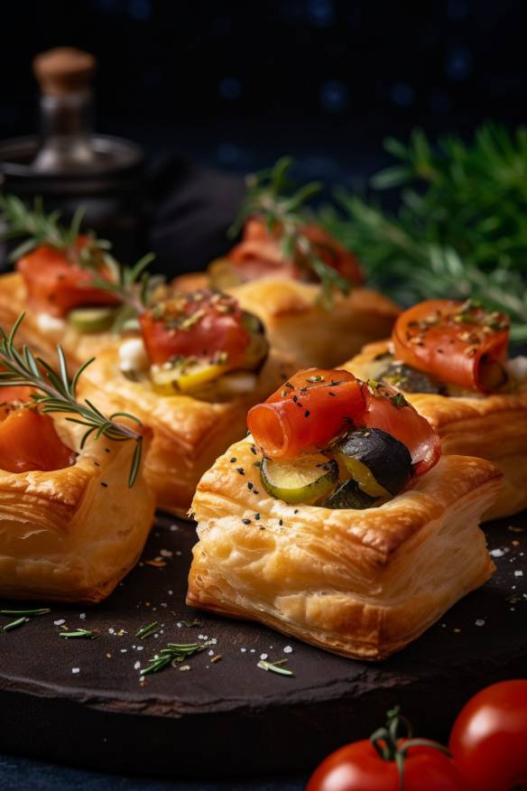 Herzhaftes Blätterteig-Fingerfood mit Gemüse und Käse