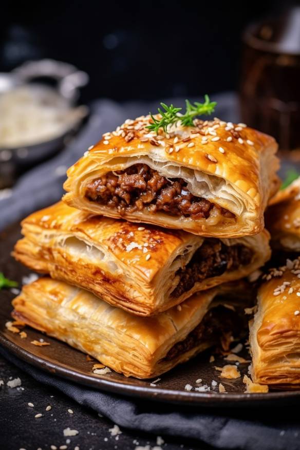 Herzhafter Blätterteig-Snack mit Hackfleisch und Feta