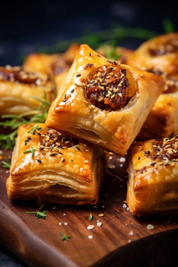 Herzhafter Blätterteig-Snack mit Hackfleisch und Feta