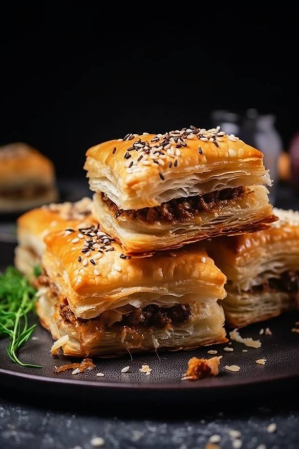 Herzhafter Blätterteig-Snack mit Hackfleisch und Feta