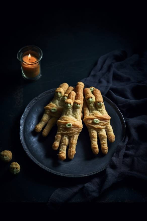 Gruselige Halloween-Finger auf einem Teller