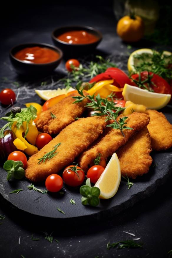 Schnitzel-Fingerfood mit Gemüse.