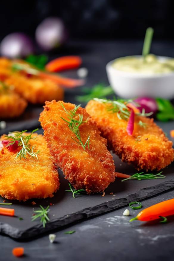 Schnitzel-Fingerfood mit Gemüse.