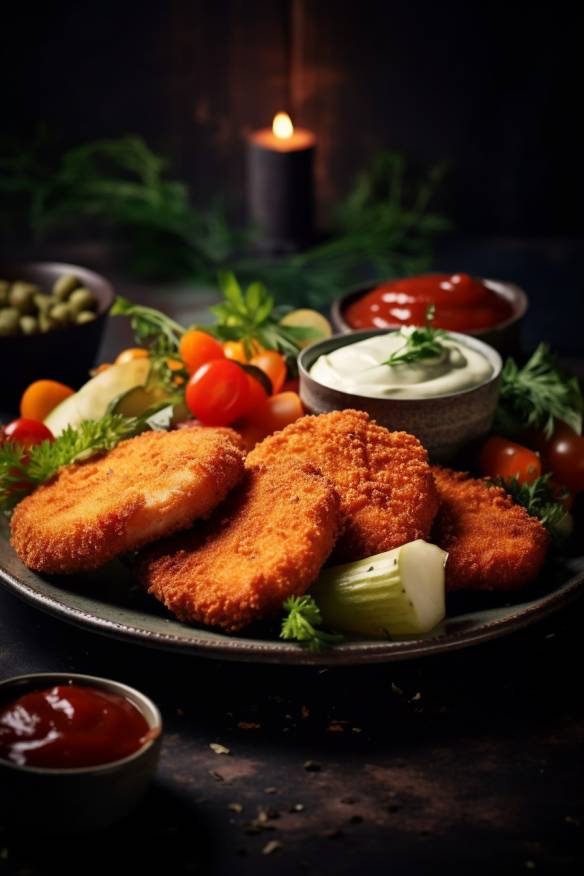 Schnitzel-Fingerfood mit Gemüse.