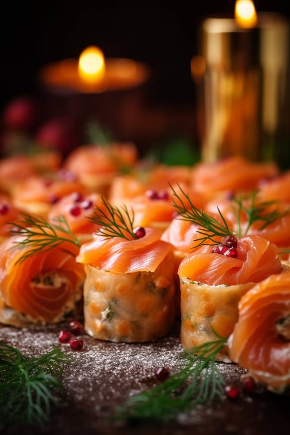 Räucherlachs-Röllchen als Fingerfood