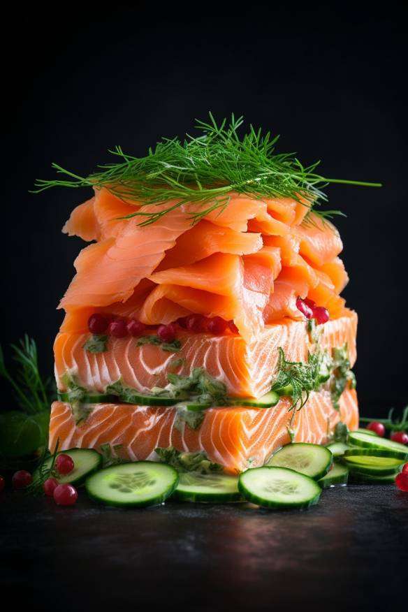 Smørrebrød mit Räucherlachs und Gurke