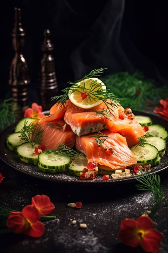 Smørrebrød mit Räucherlachs und Gurke