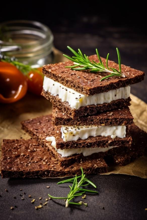 Häppchen mit Pumpernickel und Ziegenfrischkäse