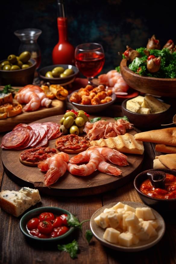 Spanische Tapas - Leckeres Fingerfood mit Hähnchen, Garnelen, Chorizo und Manchego-Käse