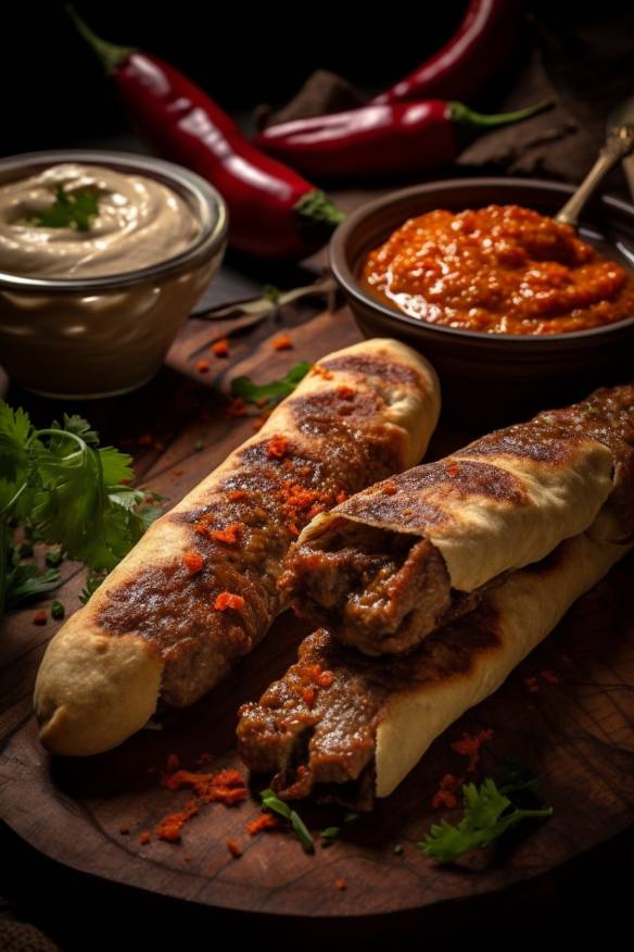 Pikante Cevapcici mit Ajvar-Dip