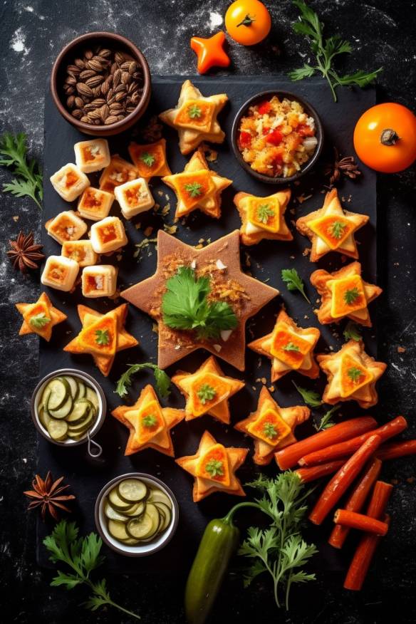 Pikante Weihnachts-Fingerfood-Sterne auf einem Teller