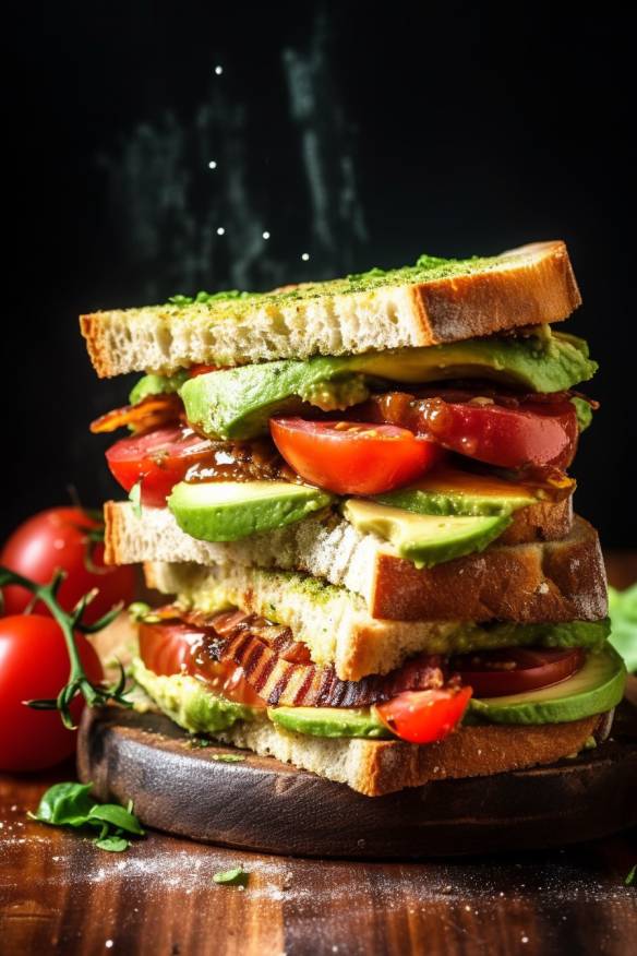 Pikantes Avocado-Tomaten-Sandwich - Schnelles vegetarisches Fingerfood für den kleinen Hunger