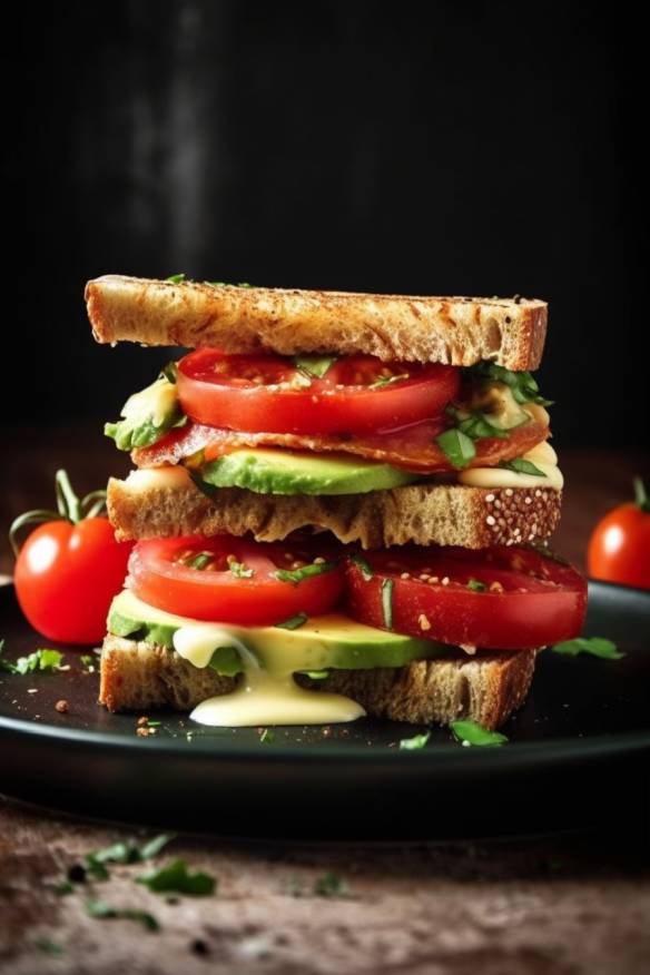 Pikantes Avocado-Tomaten-Sandwich - Schnelles vegetarisches Fingerfood für den kleinen Hunger