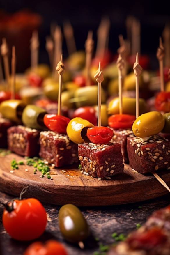 Pikante Zahnstocher-Häppchen mit Hackfleisch und Gemüse