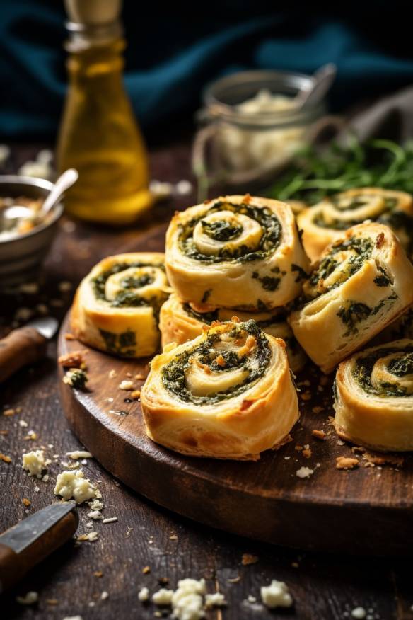 Blätterteig-Schnecken mit Spinat-Feta-Füllung