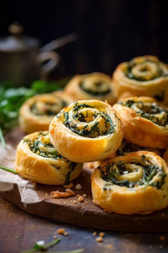 Blätterteig-Schnecken mit Spinat und Feta