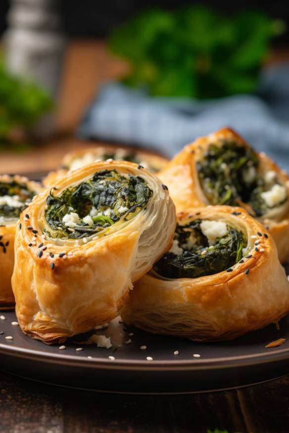 Knusprige Blätterteig-Schnecken auf einem Teller