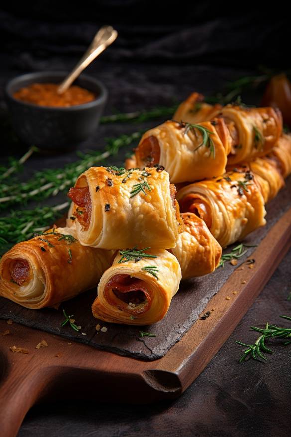 Gefüllte Blätterteigstangen - Herzhaftes vegetarisches Fingerfood