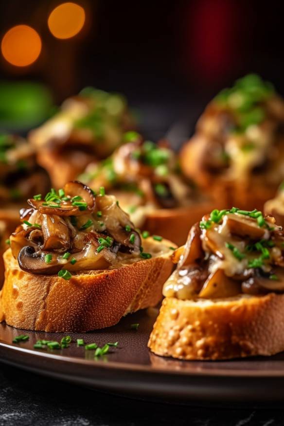 Gefüllte Champignon-Crostini auf einem Teller