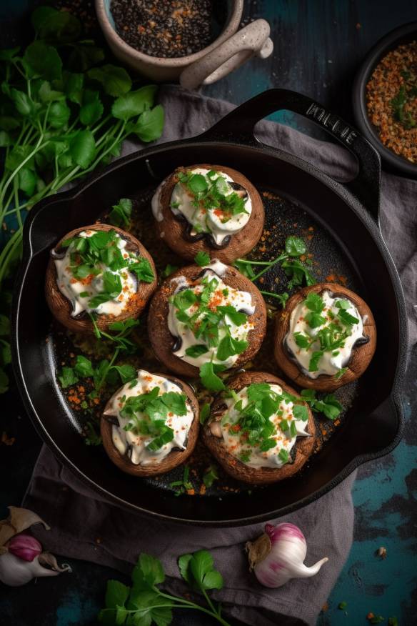 Gefüllte Champignons mit Frischkäse und Petersilie.