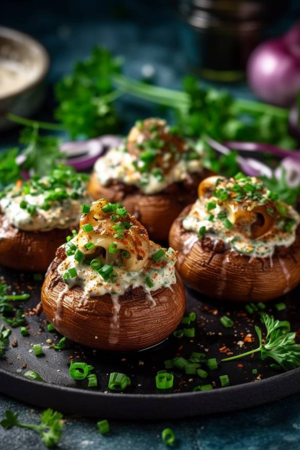 Gefüllte Champignons mit Frischkäse und Petersilie.