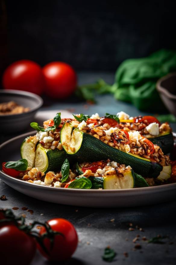 Gebackene Zucchini mit Feta und Tomaten.