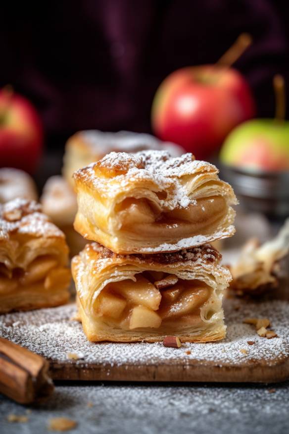 Weihnachtlicher Snack mit Blätterteig, Äpfeln und Mandeln