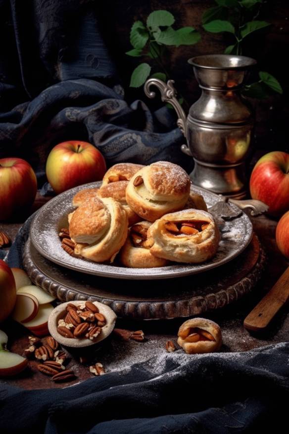 Weihnachtlicher Snack mit Blätterteig, Äpfeln und Mandeln