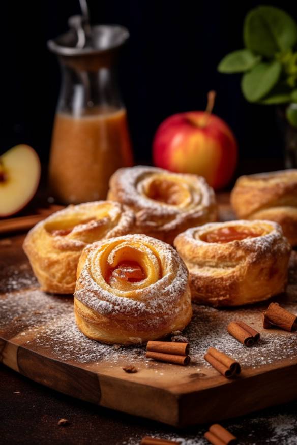 Weihnachtlicher Snack mit Blätterteig, Äpfeln und Mandeln