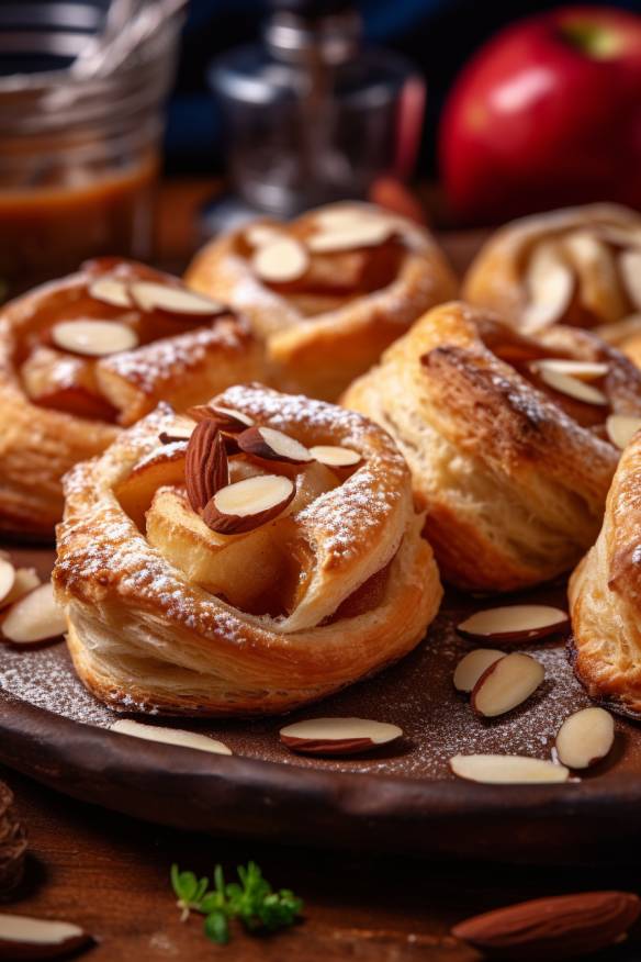 Weihnachtlicher Snack mit Blätterteig, Äpfeln und Mandeln