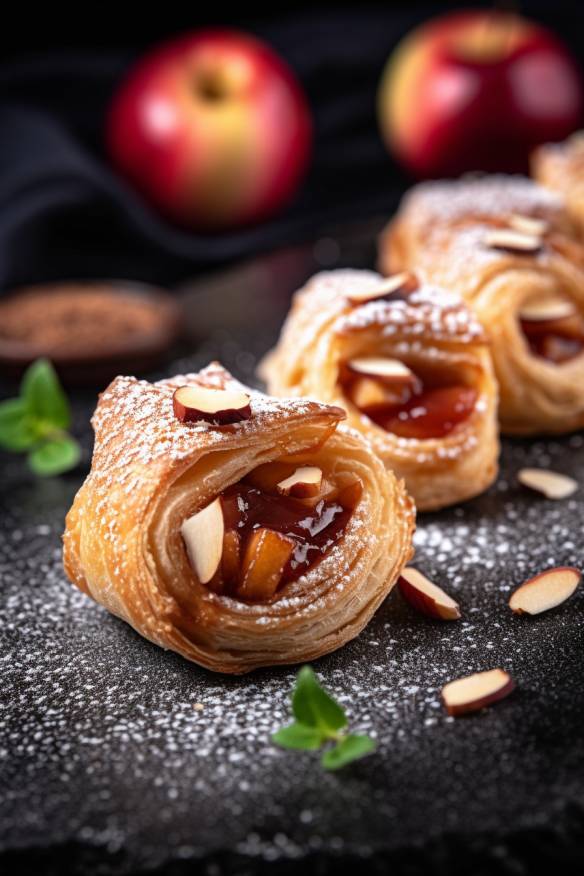 Süße Blätterteig-Fingerfood mit Äpfeln und Mandeln.