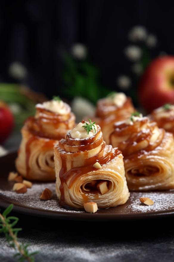 Süße Blätterteig-Fingerfood mit Äpfeln und Mandeln.