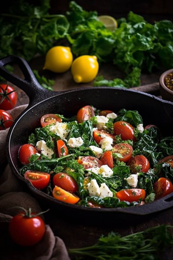 Mangold-Pfanne mit Tomaten und Feta