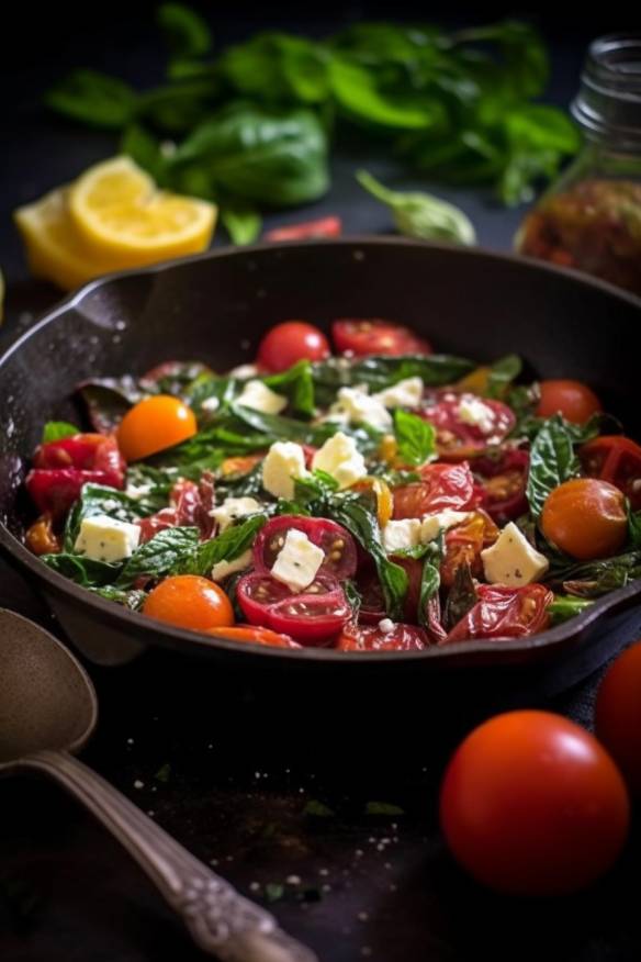 Mangold-Pfanne mit Tomaten und Feta