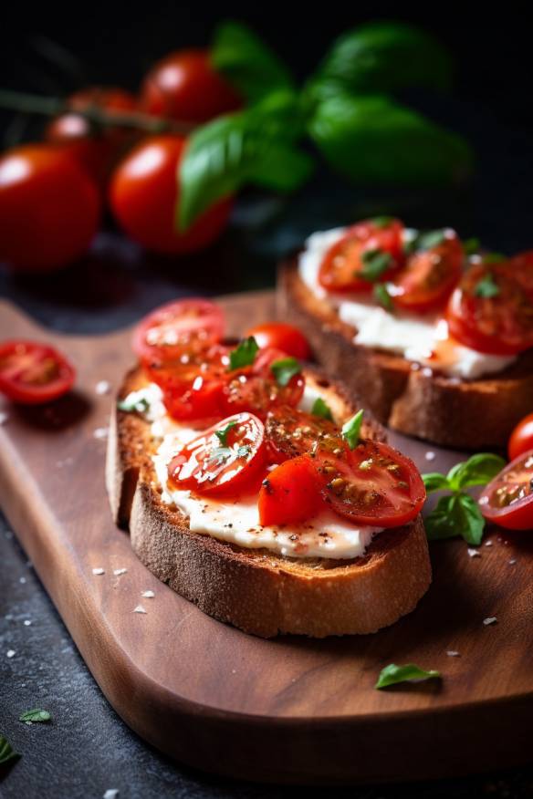 Toast-Fingerfood mit Mozzarella und Tomaten.