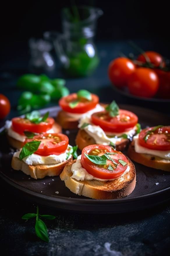 Toast-Fingerfood mit Mozzarella und Tomaten.