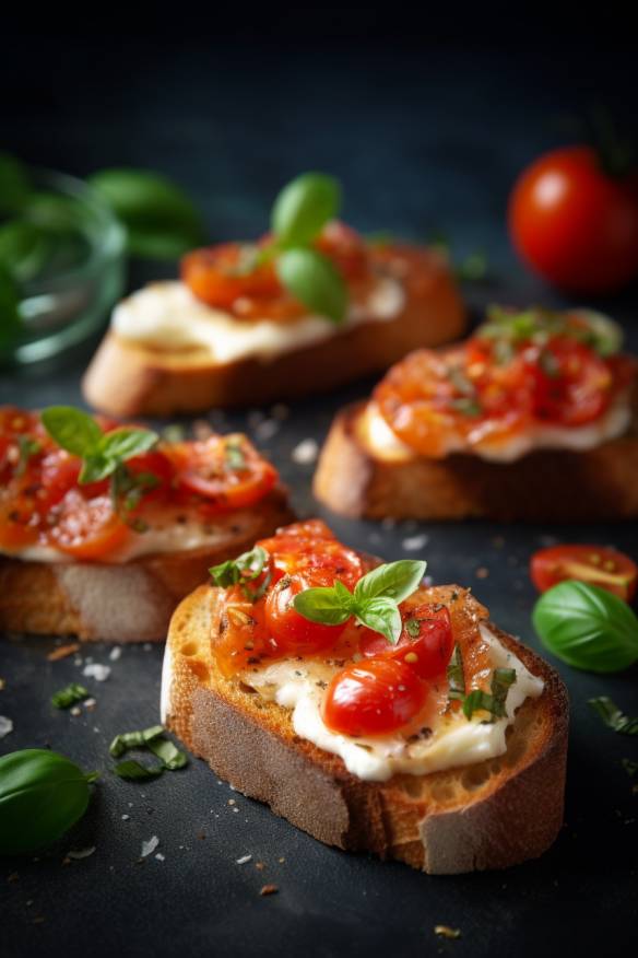 Toast-Fingerfood mit Mozzarella und Tomaten.