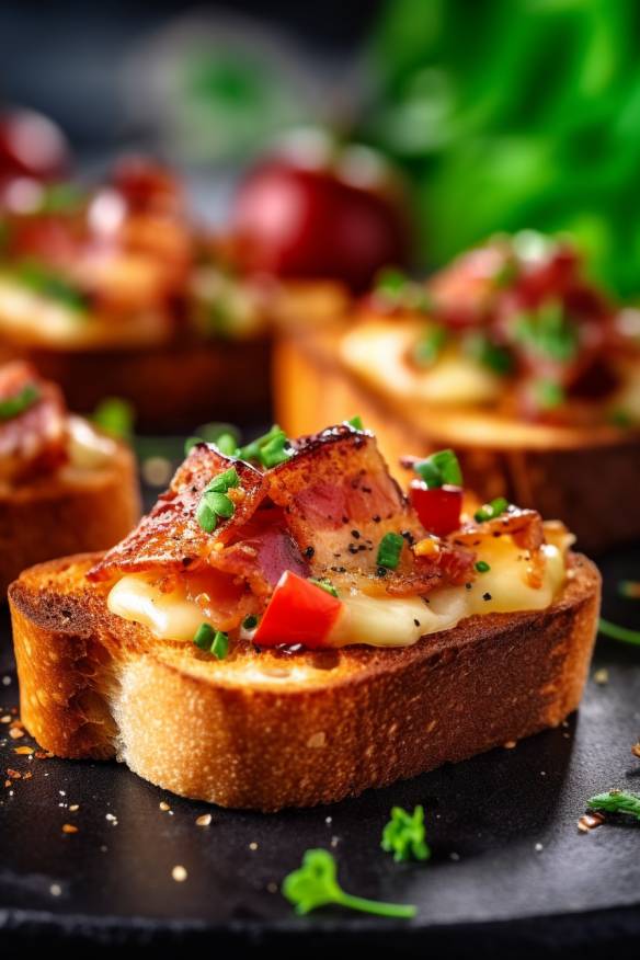 Toast Fingerfood mit Speck, Käse und Gemüse