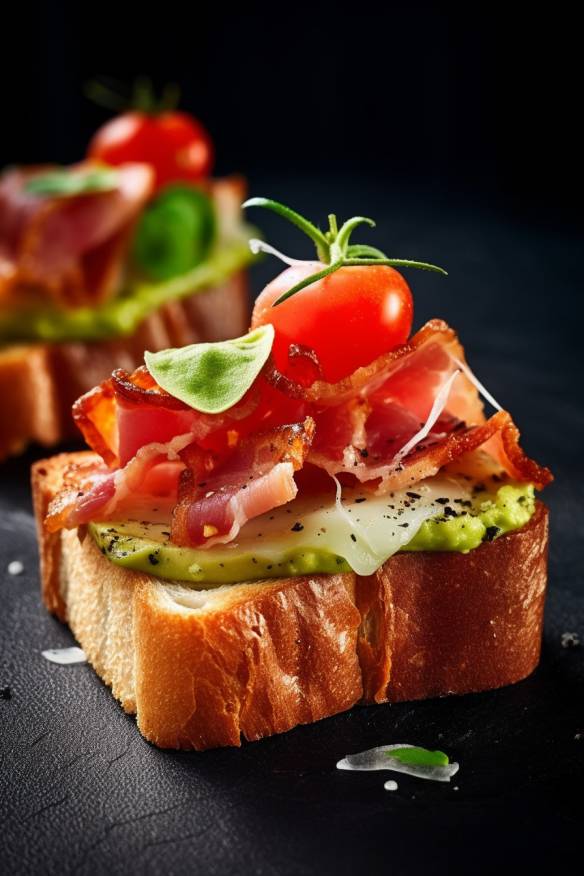 Toast Fingerfood mit Speck, Käse und Gemüse