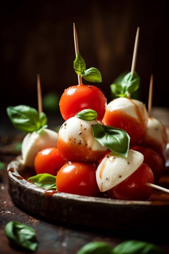 Tomate-Mozzarella-Häppchen mit frischen Tomaten und Mozzarella.