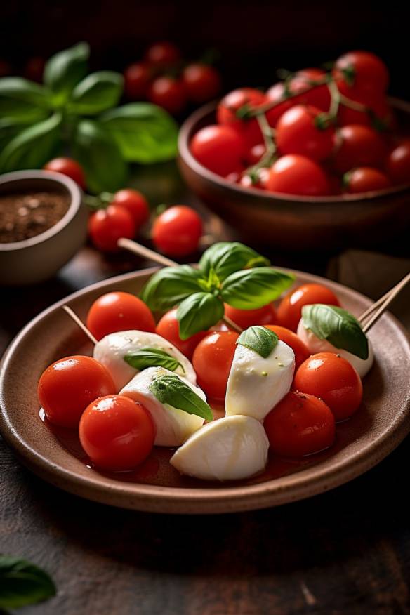 Tomate-Mozzarella-Häppchen mit frischen Tomaten und Mozzarella.