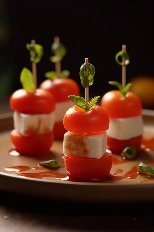 Tomate-Mozzarella-Fingerfood auf einem Teller