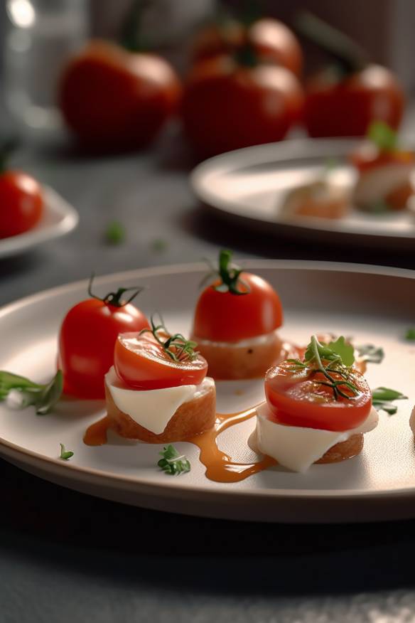 Tomate-Mozzarella-Fingerfood auf einem Teller