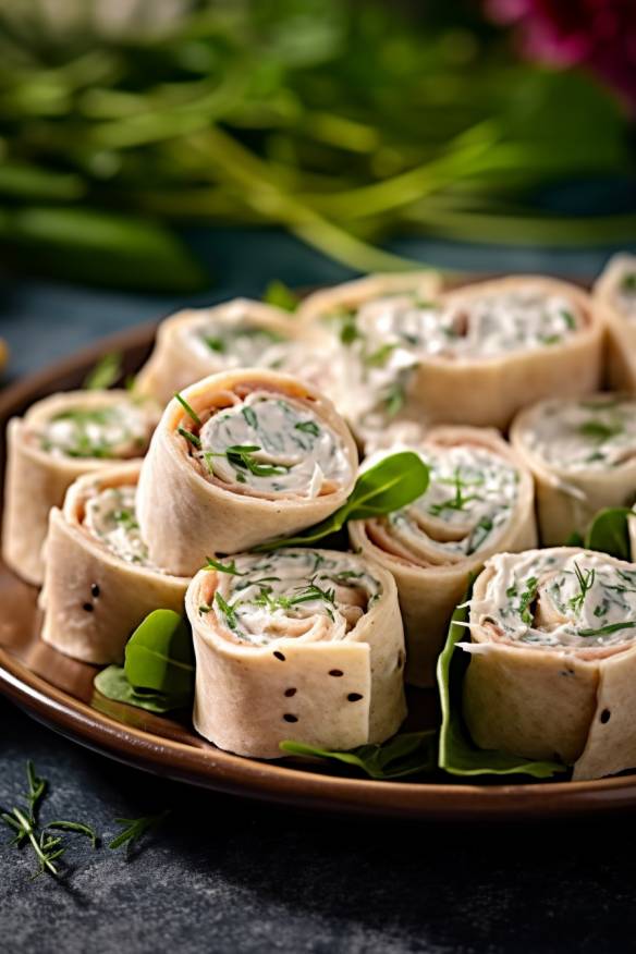 Thunfisch-Frischkäse-Röllchen mit Rucola