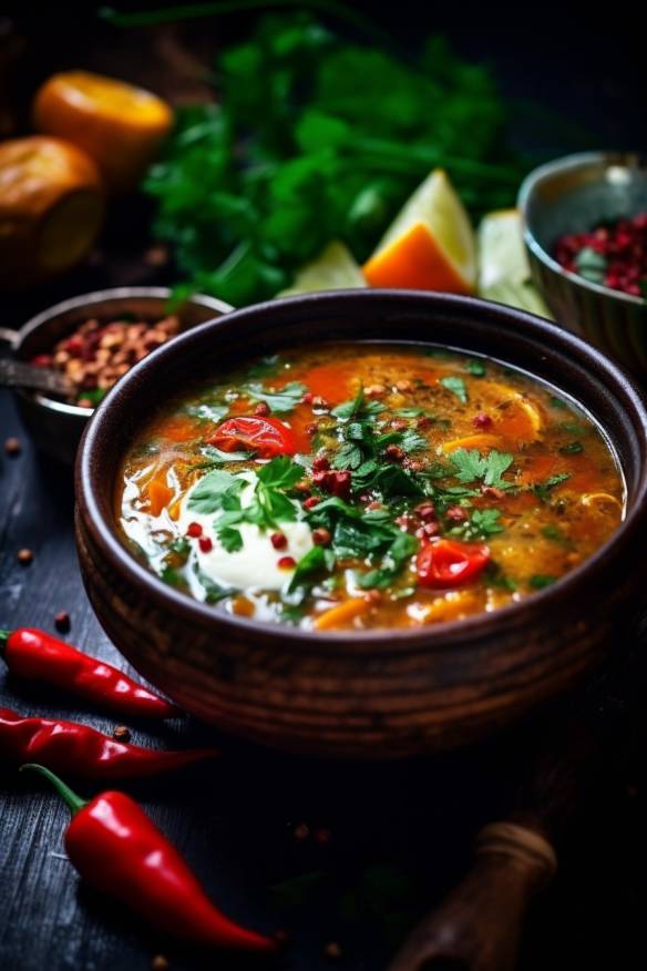 Borschtsch - Traditionelle russische Suppe mit Rindfleisch und Rote Bete.