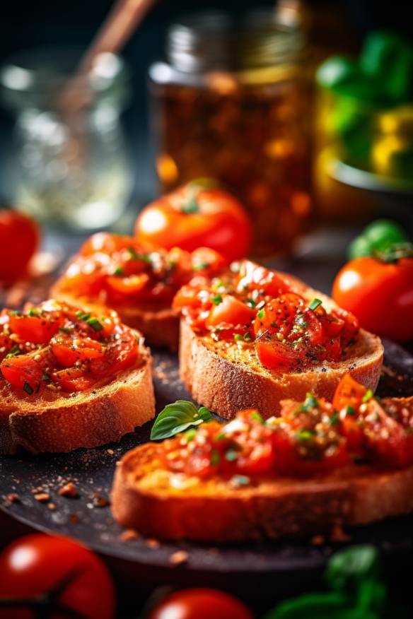 Vegane Bruschetta mit Tomaten und Olivenöl.