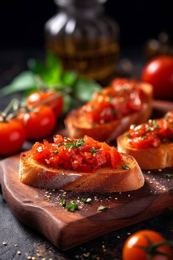 Vegane Bruschetta mit Tomaten und Olivenöl.