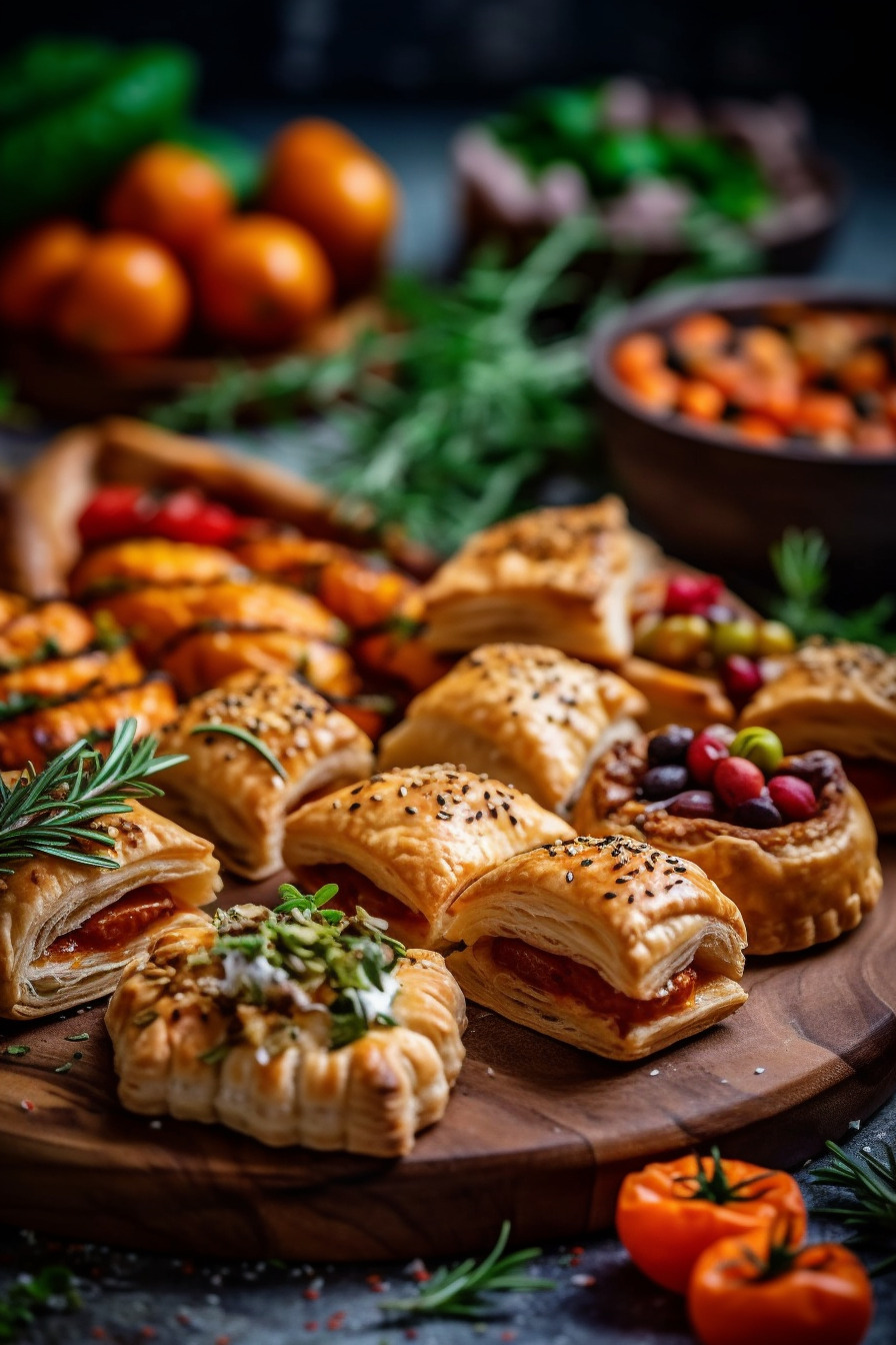 Vegane Party Snacks mit Blätterteig, Gemüse und Kichererbsen