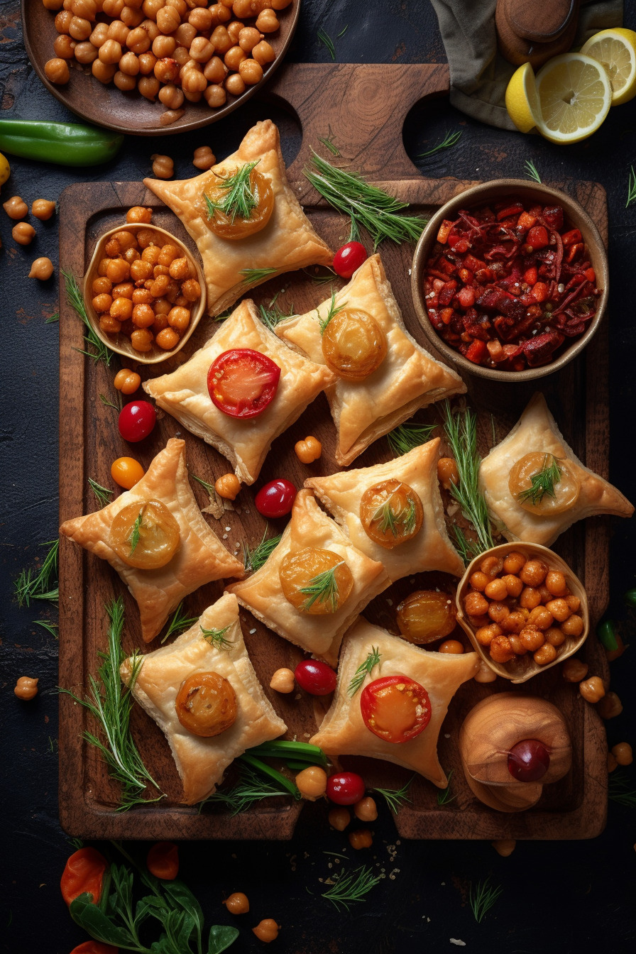 Vegane Party Snacks mit Blätterteig, Gemüse und Kichererbsen