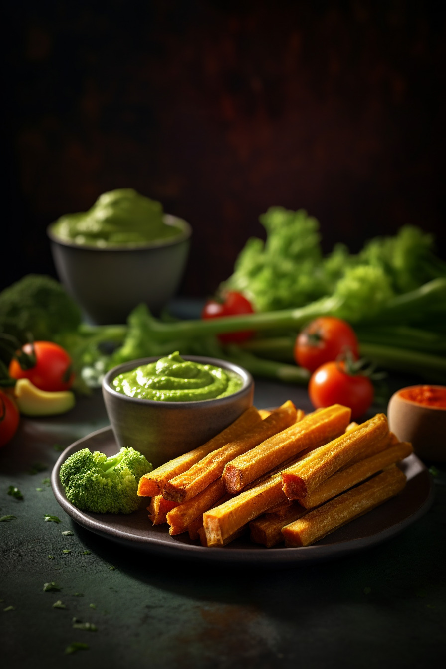 Vegane Gemüsesticks mit Guacamole Dip